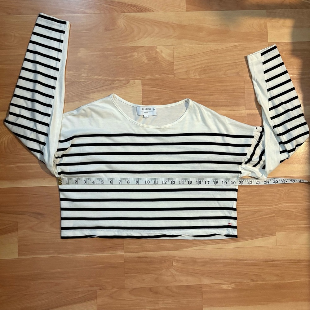 La Ligne Black and Cream Striped Long Sleeve Tee - Picture 11 of 14